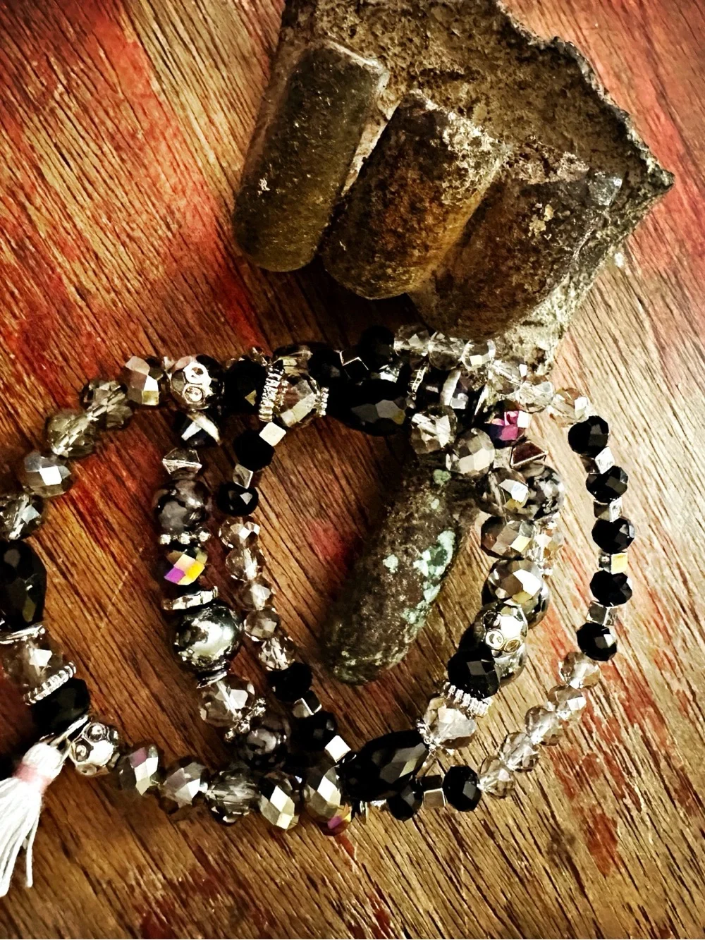 Black Crystal Tree Charm Bracelet Trio